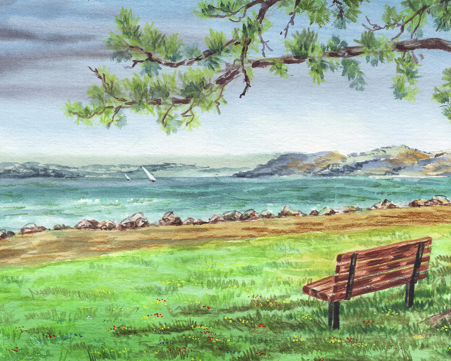 Cozy Bench Under The Tree Watercolour Landscape Painting