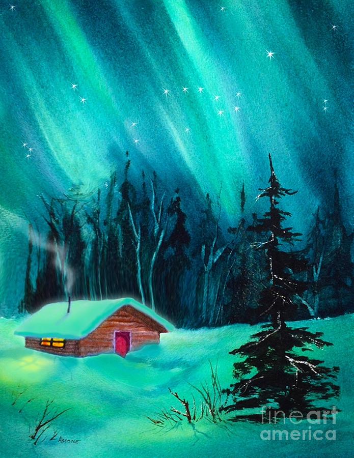 Winter Painting - Cozy Cabin by Teresa Ascone