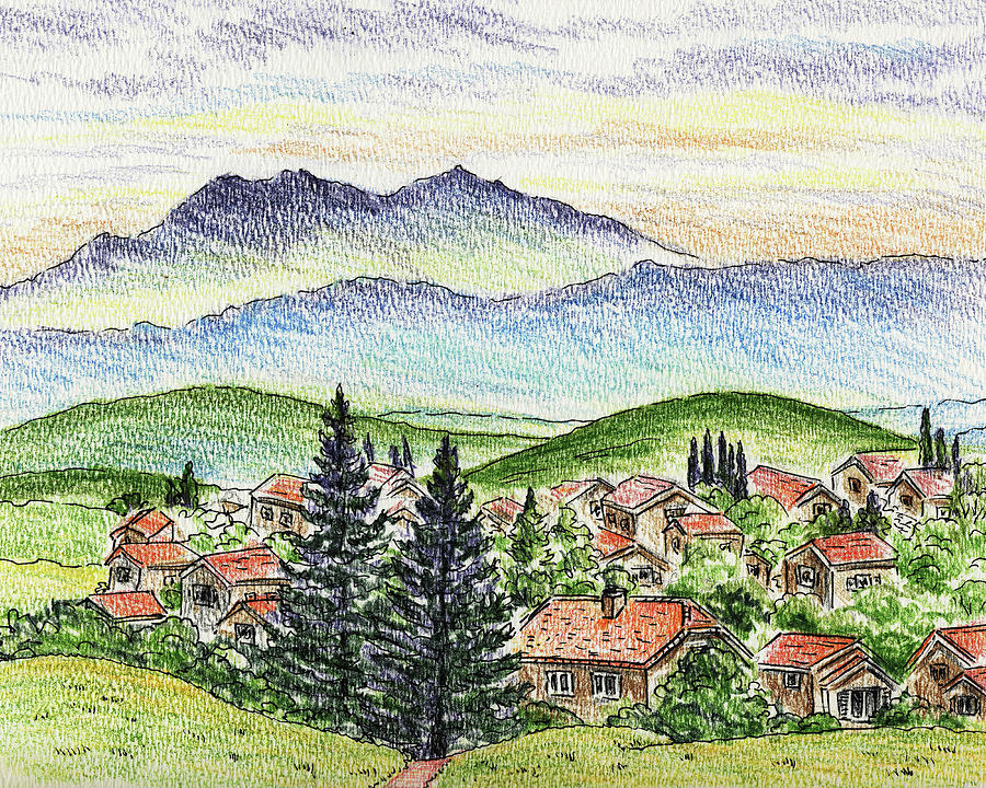Cozy Little Village In The Mountains Painting by Irina Sztukowski