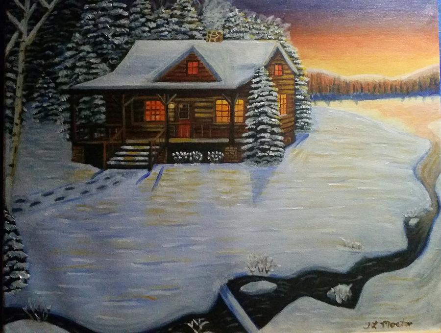 Cozy winter cabin  Painting by Tina Mostov