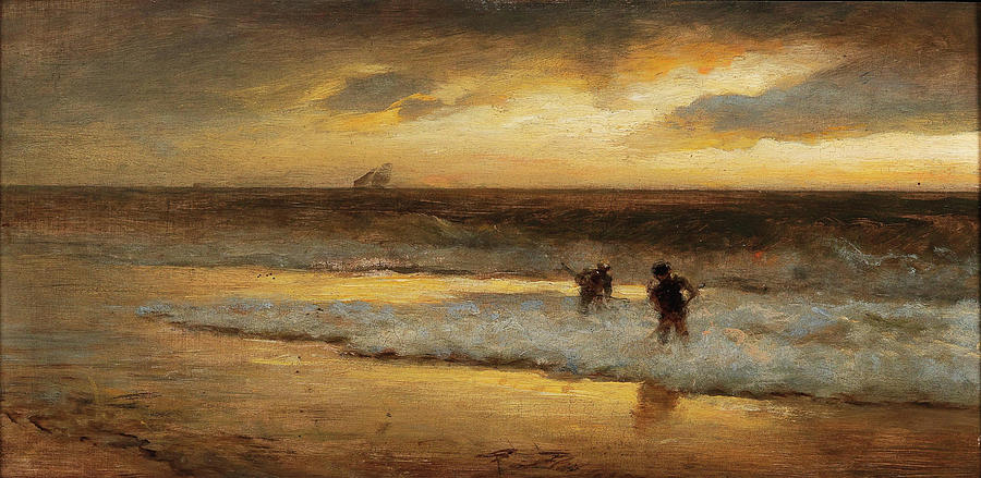 Crab Fishermen on the Beach Painting by Albert Flamm