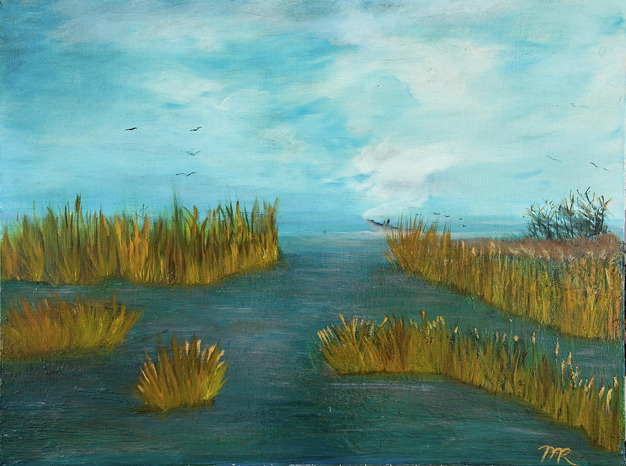 Crab Lady Landing in big Lake Painting by Monica Hebert