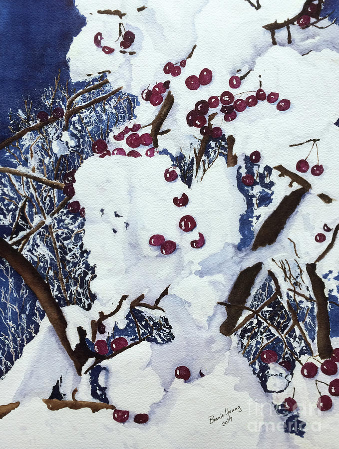 Crabapple Christmas Painting by Bonnie Young