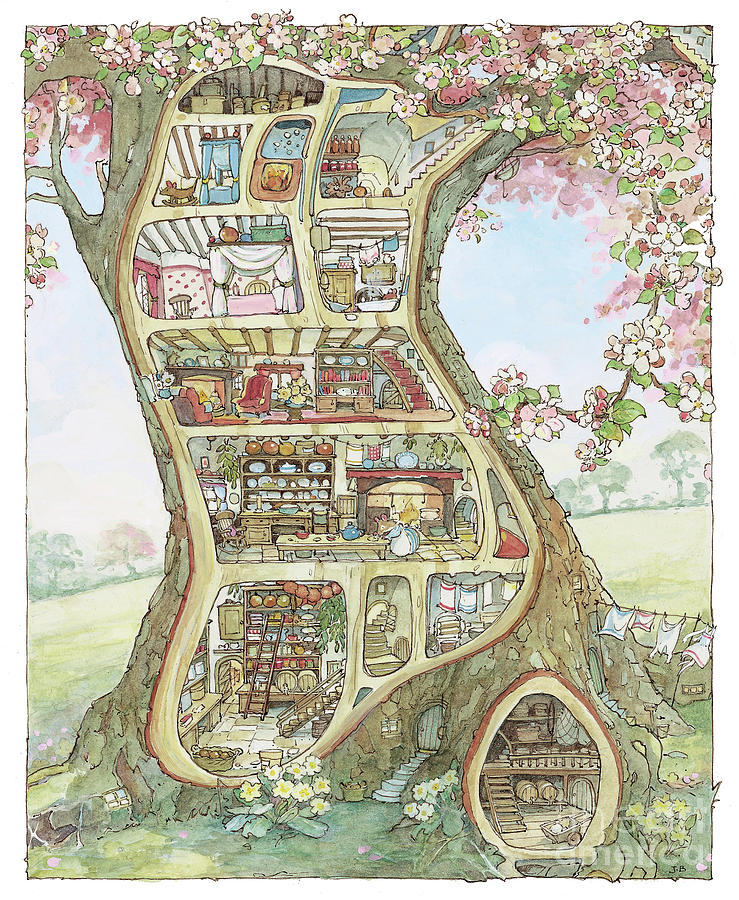 Mouse Drawing - Crabapple Cottage by Brambly Hedge