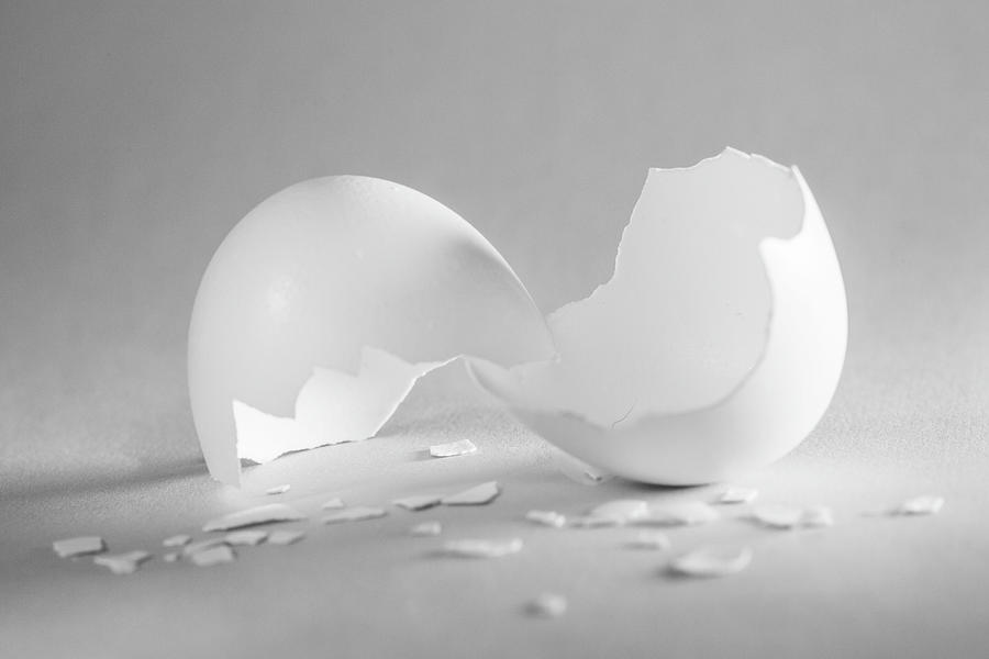 Cracked Egg Shell On Grey Photograph by Iris Richardson
