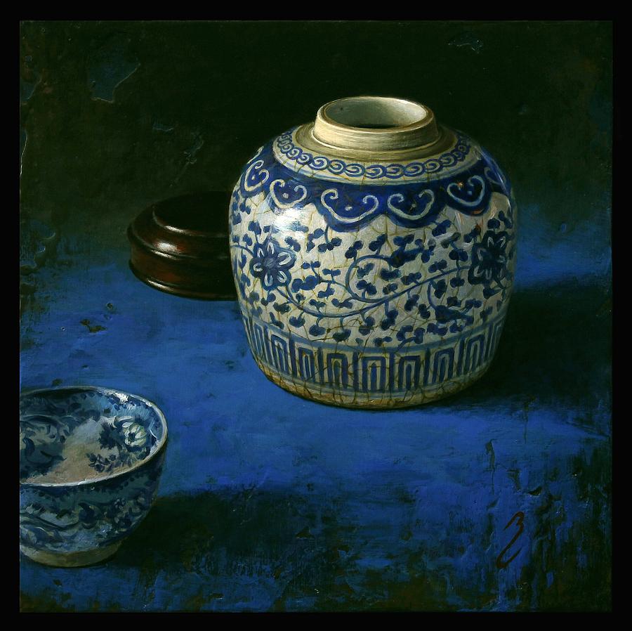 Blue And White Painting - Cracked Pot by Bruno Capolongo
