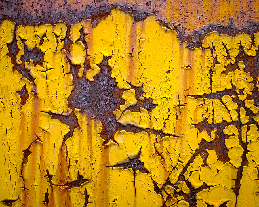 Cracked Yellow Paint over Rust Photograph by Chris Bordeleau