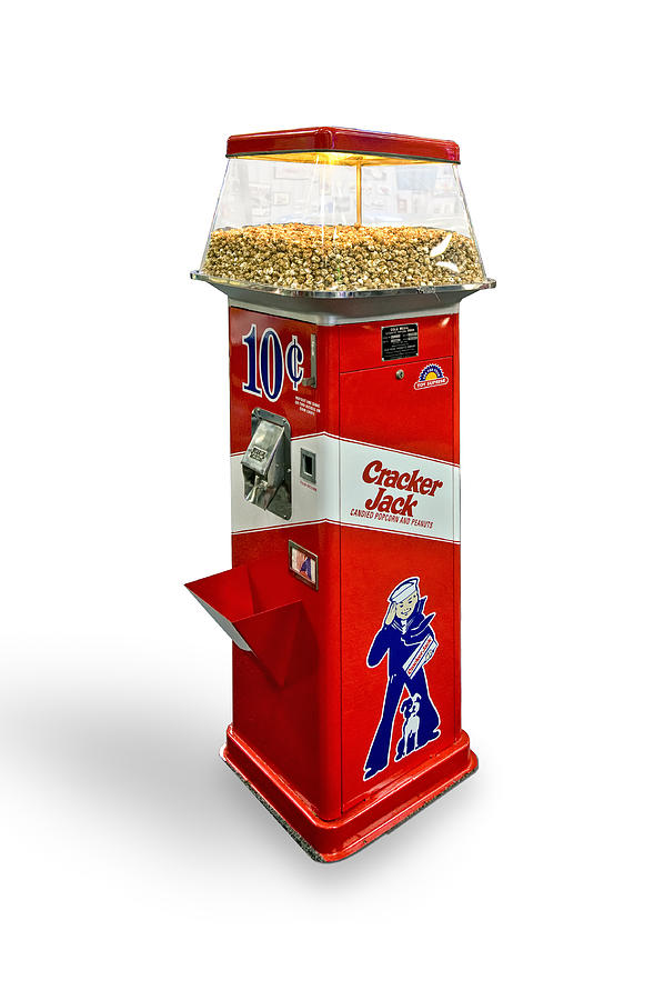 Cracker jack vending machine  knockout on a white background Photograph by Gary Warnimont