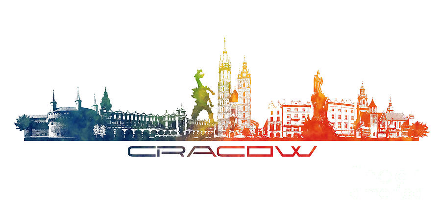 Cracow city skyline color Digital Art by Justyna Jaszke JBJart