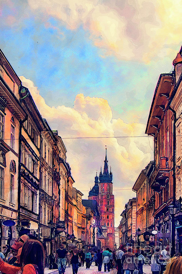 Cracow Florianska street Painting by Justyna Jaszke JBJart