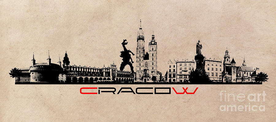 Cracow skyline black Digital Art by Justyna Jaszke JBJart