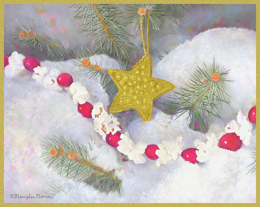 Cranberry Garland with Gold Christmas Star Painting by Nancy Lee Moran