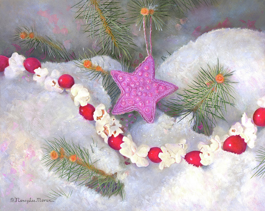 Cranberry Garlands Christmas Star in Orchid Painting by Nancy Lee Moran