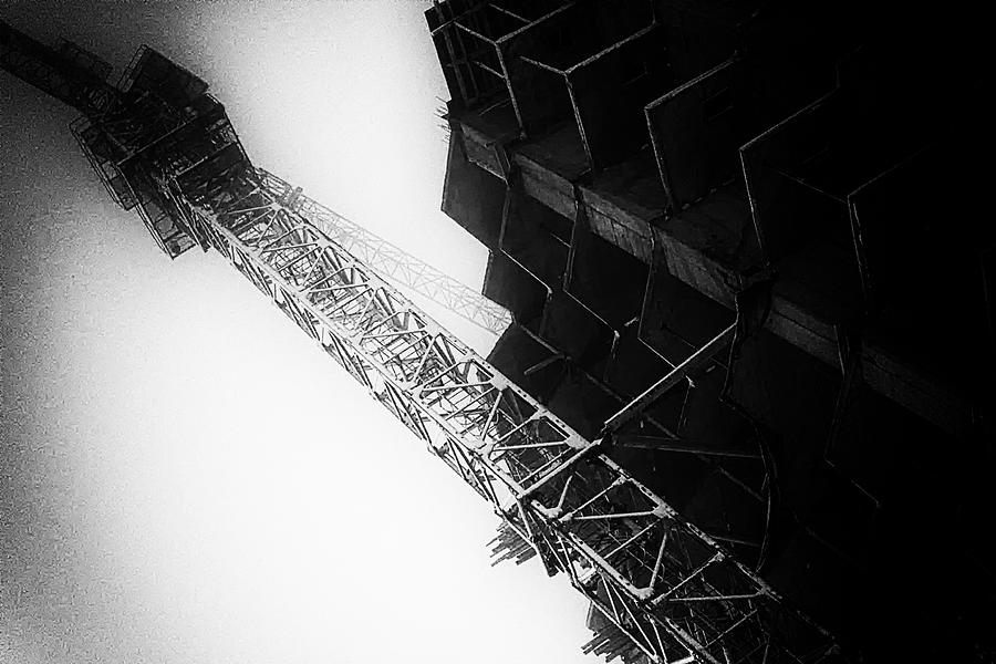Crane and New Building Black and White Abstract Photograph by John Williams