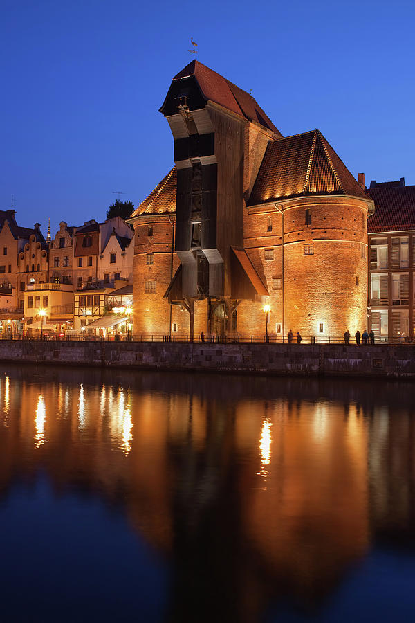 Crane in Old Town of Gdansk at Night Photograph by Artur Bogacki