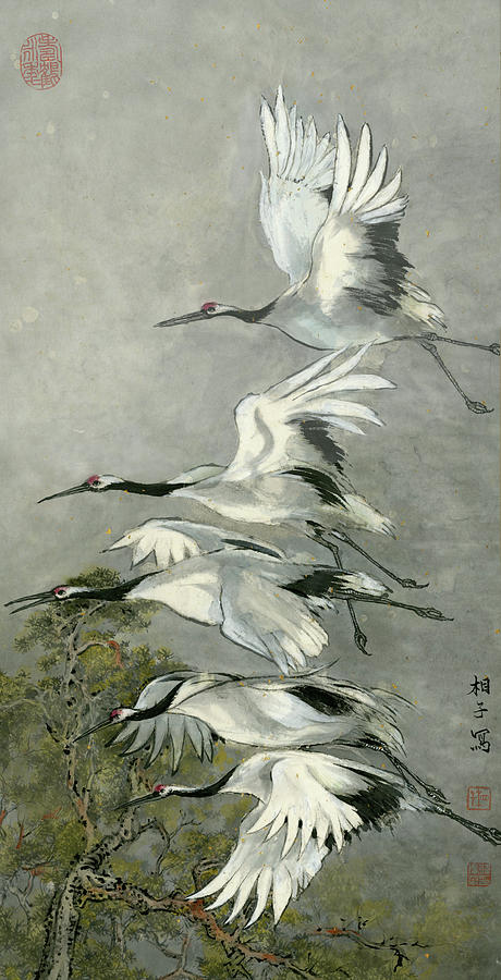 Cranes - 1 Painting by River Han
