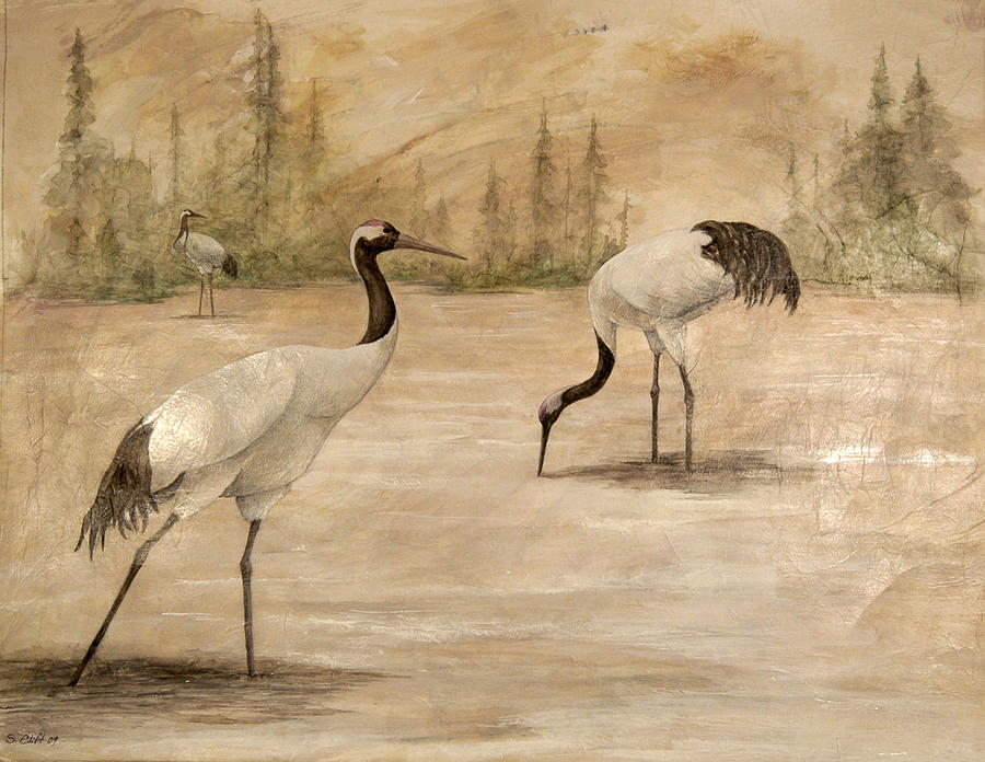 Cranes 1 Painting by Sandy Clift