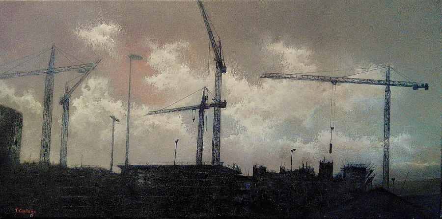 Cranes and construction Painting by Tomas Castano
