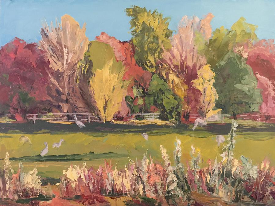 Cranes in Autumn Painting by Celeste Drewien