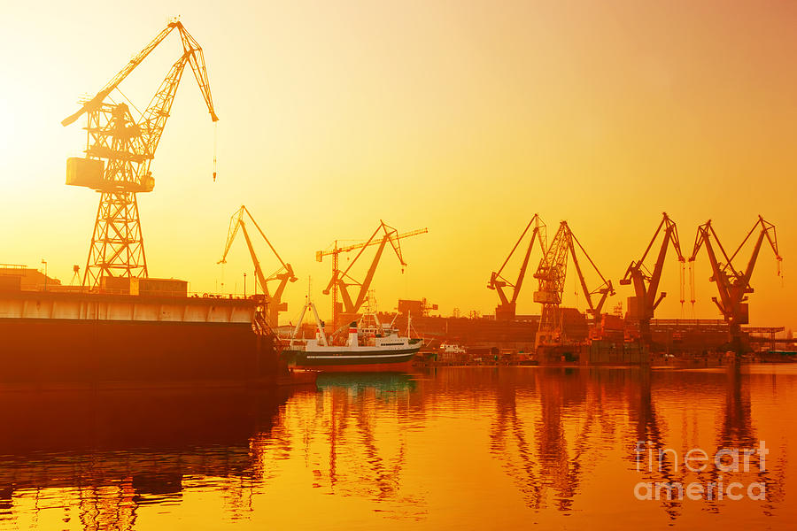 Cranes in historical shipyard in Gdansk Photograph by Michal Bednarek