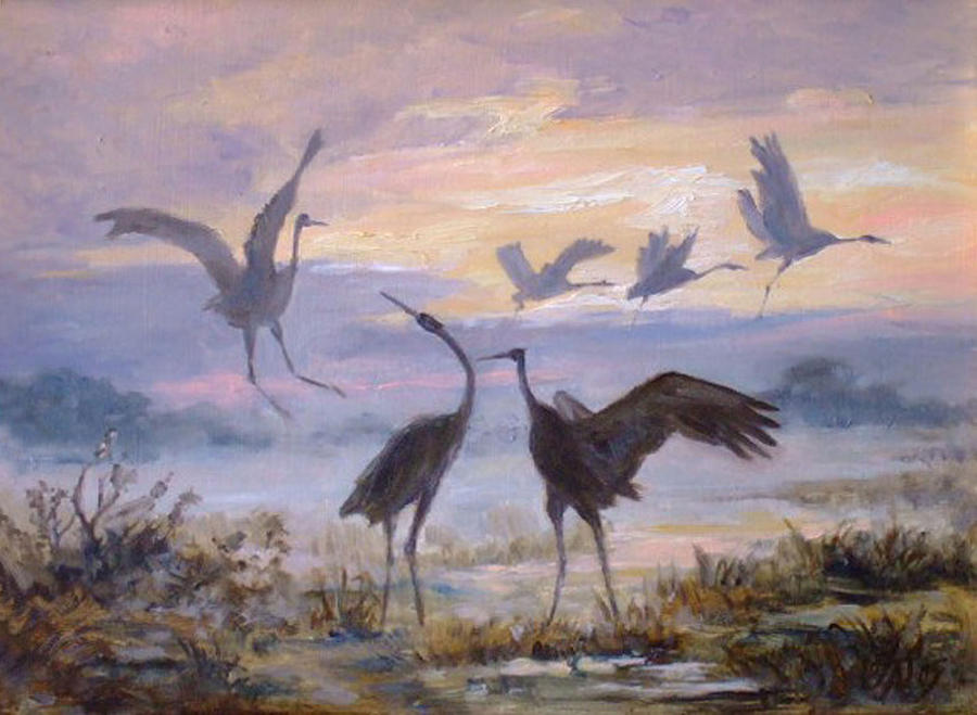 Cranes Painting by Irek Szelag