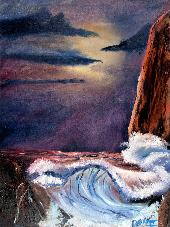 Crashing Wave at Moonlight Painting by David Martin