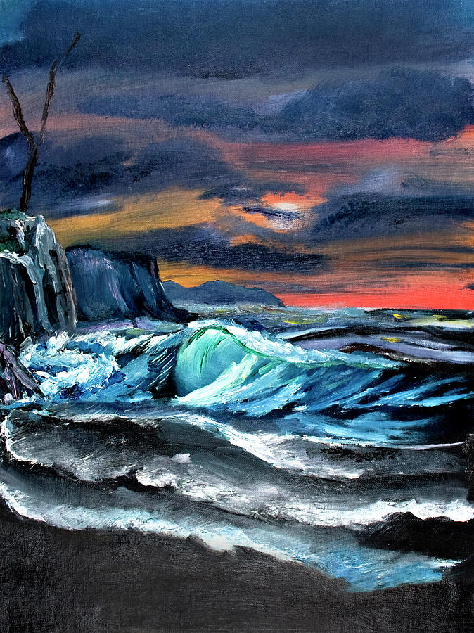 Crashing Wave At Sunset Painting by David Martin