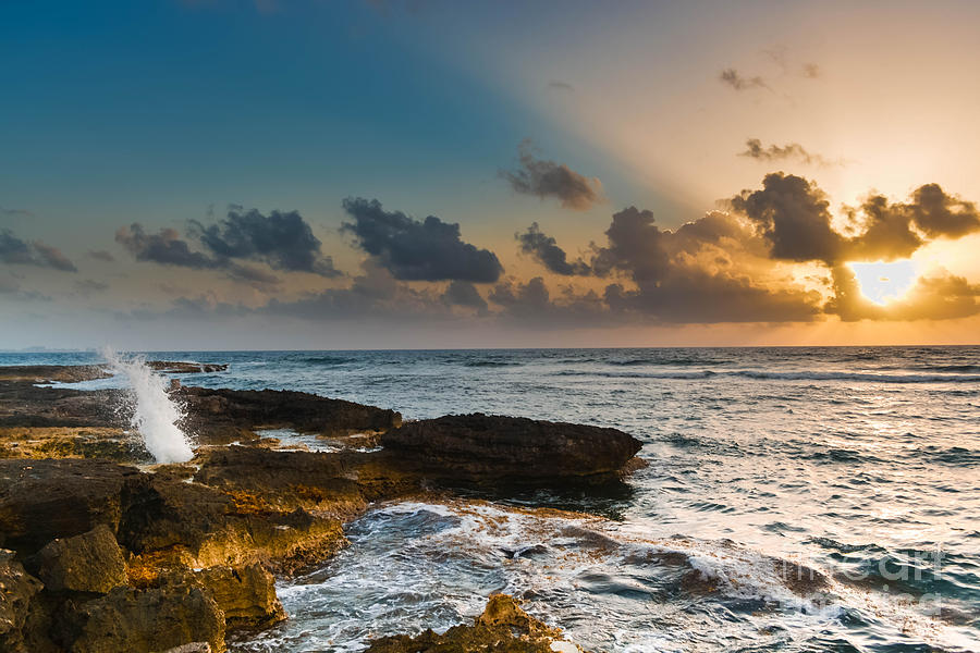 Nature Photograph - Crashing Wave Sunrise by Gary Keesler