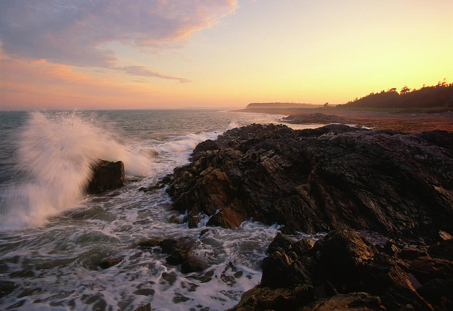 Crashing Waves and Misty Coastal Evening Photograph by Irwin Barrett