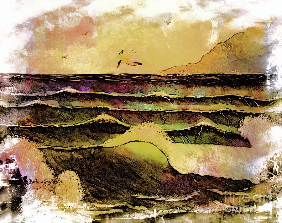 Crashing Waves and Seabird Painting by Barbara A Griffin