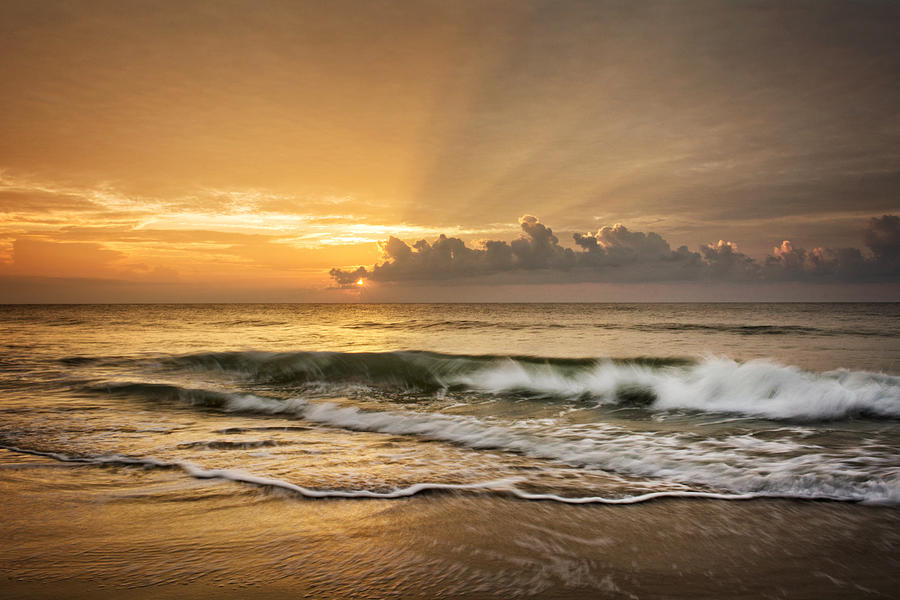 Beach Photograph - Crashing Waves At Sunrise by Greg and Chrystal Mimbs