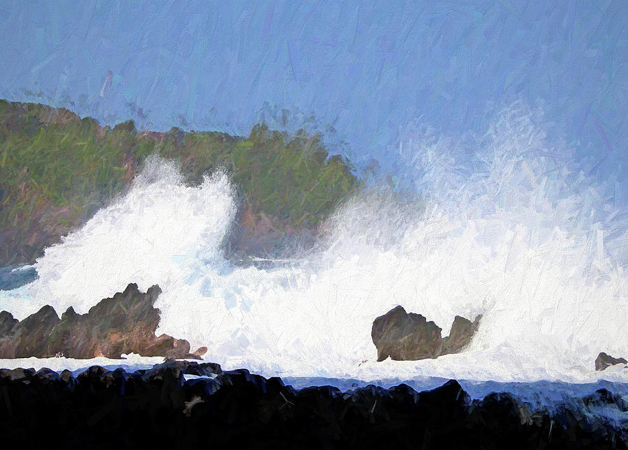 Crashing Waves Hawaii Painterly Photograph by Mary Bedy