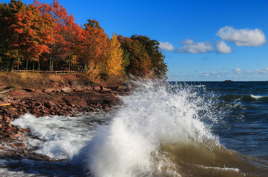 Crashing Waves In Autumn Photograph