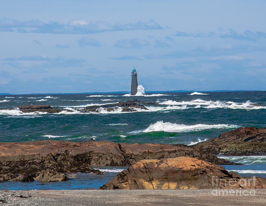 Lighthouse Photograph - Crashing Waves on Minot Lighthouse  by Brian MacLean