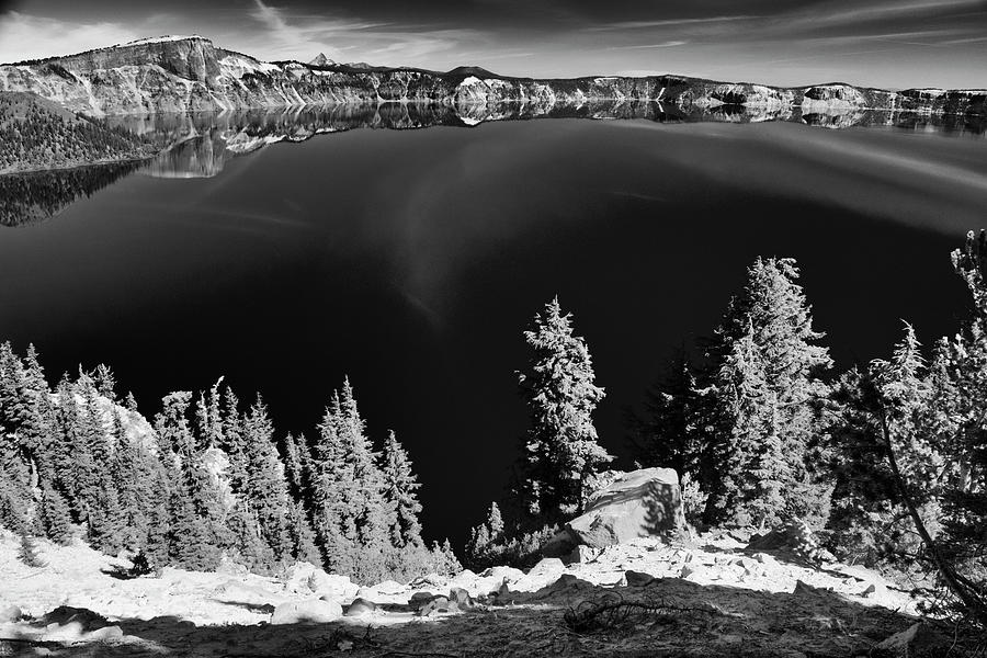 Crater Lake 7 Black And White Photograph