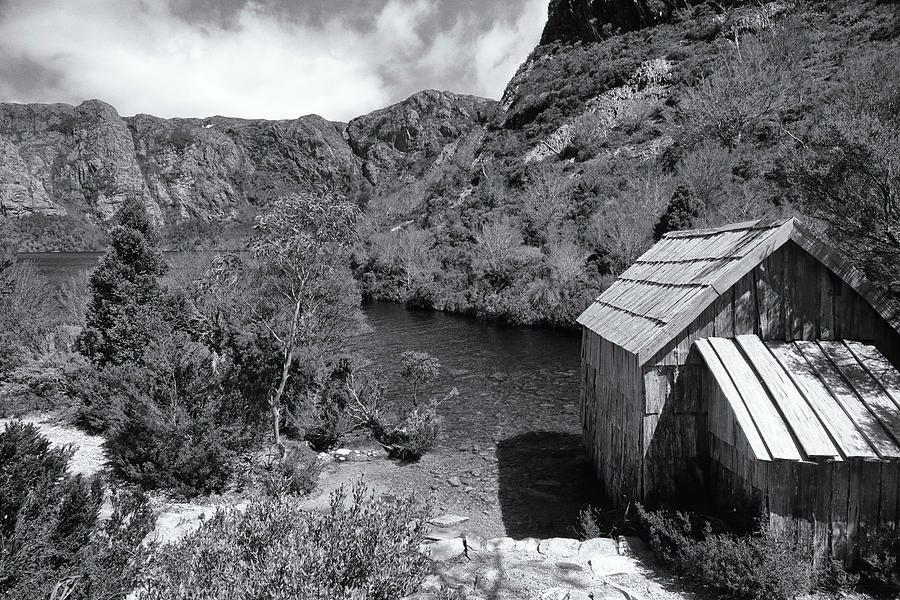 Crater Lake Boatshed Black and White Photograph by Nicholas Blackwell