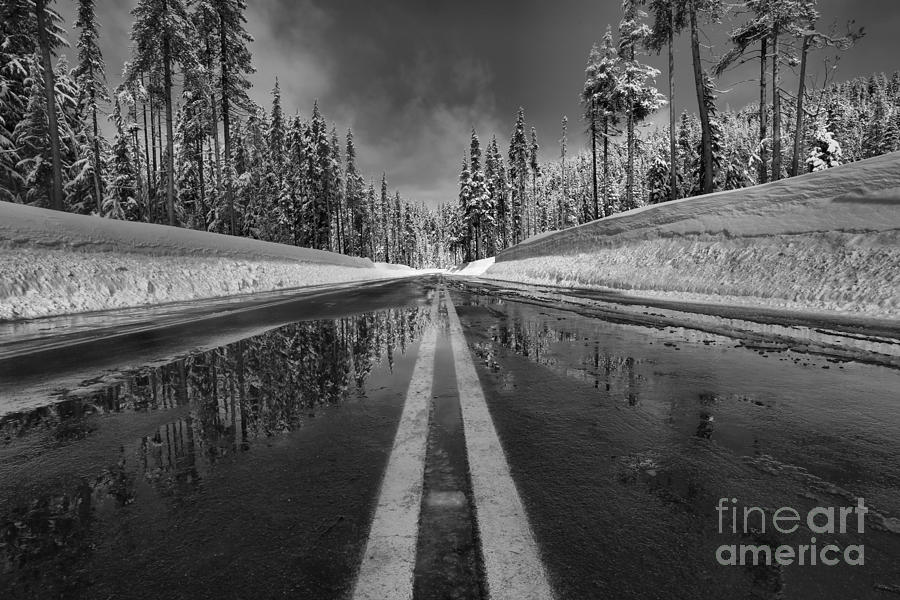 Crater Lake Entrance Road - Black And White Photograph by Adam Jewell