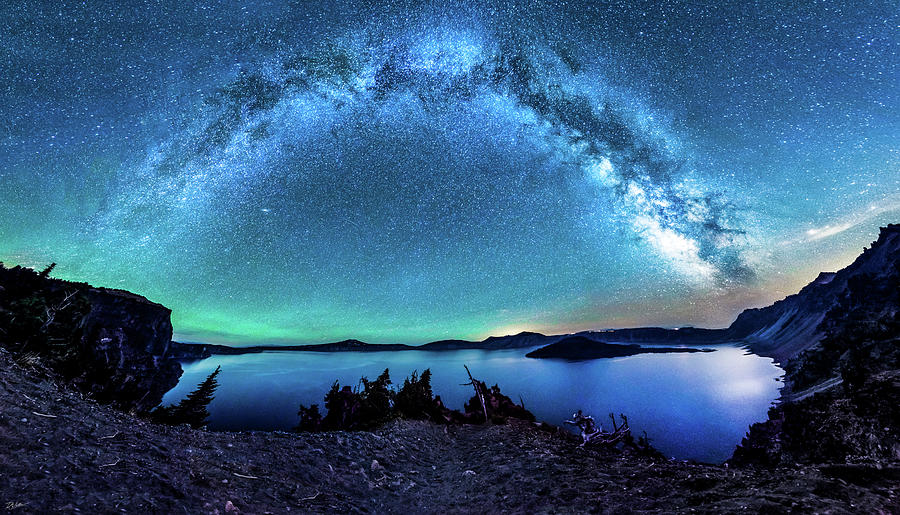 Nature Photograph - Crater Lake Milky Way Galaxy by Russell Wells
