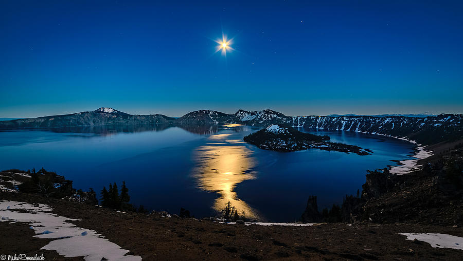 Crater Lake Moonlight Photograph by Mike Ronnebeck