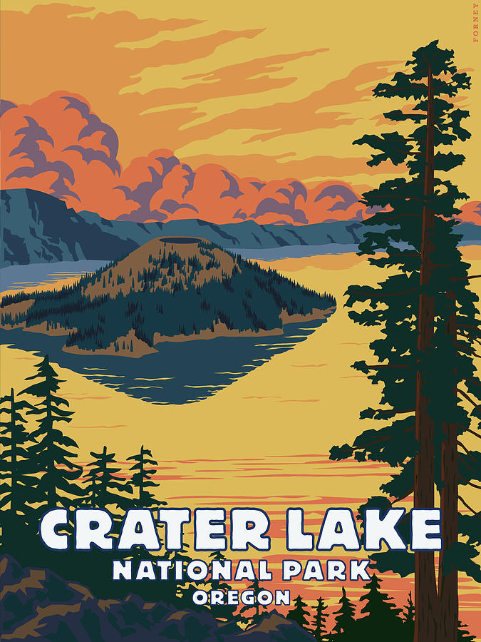 National Parks Digital Art - Crater Lake National Park at Sunset by Steve Forney