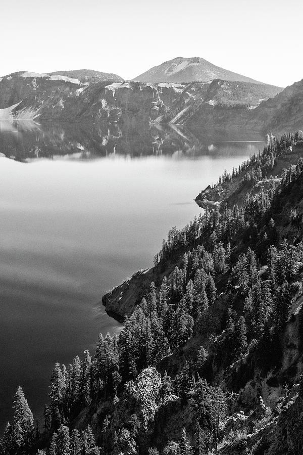 Crater Lake Rim In Bw Photograph