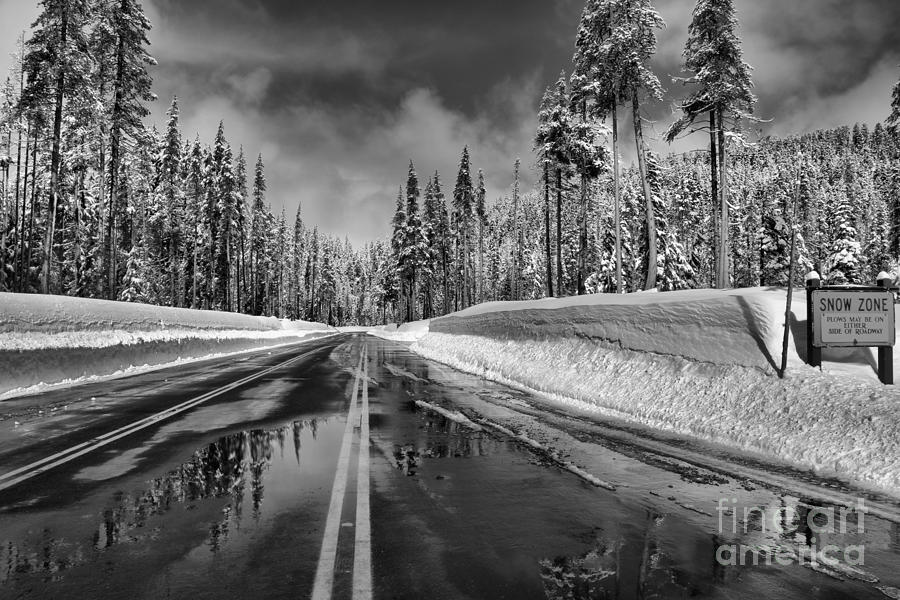 Crater Lake Snow Zone - Black And White Photograph by Adam Jewell