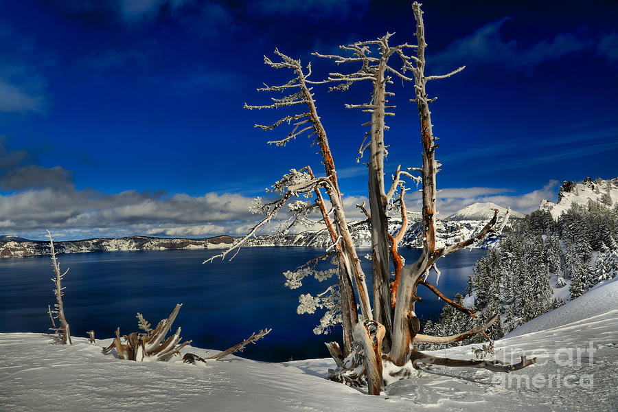 Crater Lake Winter Blues Photograph by Adam Jewell