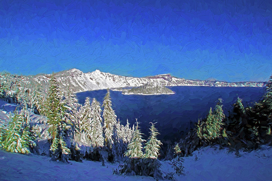 Crater Lake Winter Mixed Media by Dennis Cox Photo Explorer