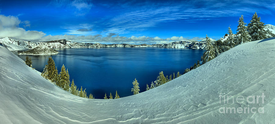 Tree Photograph - Crater Lake Winter Panorama by Adam Jewell