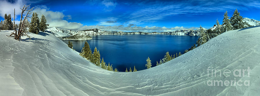 Crater Lake Winter Panorama Scene Photograph by Adam Jewell