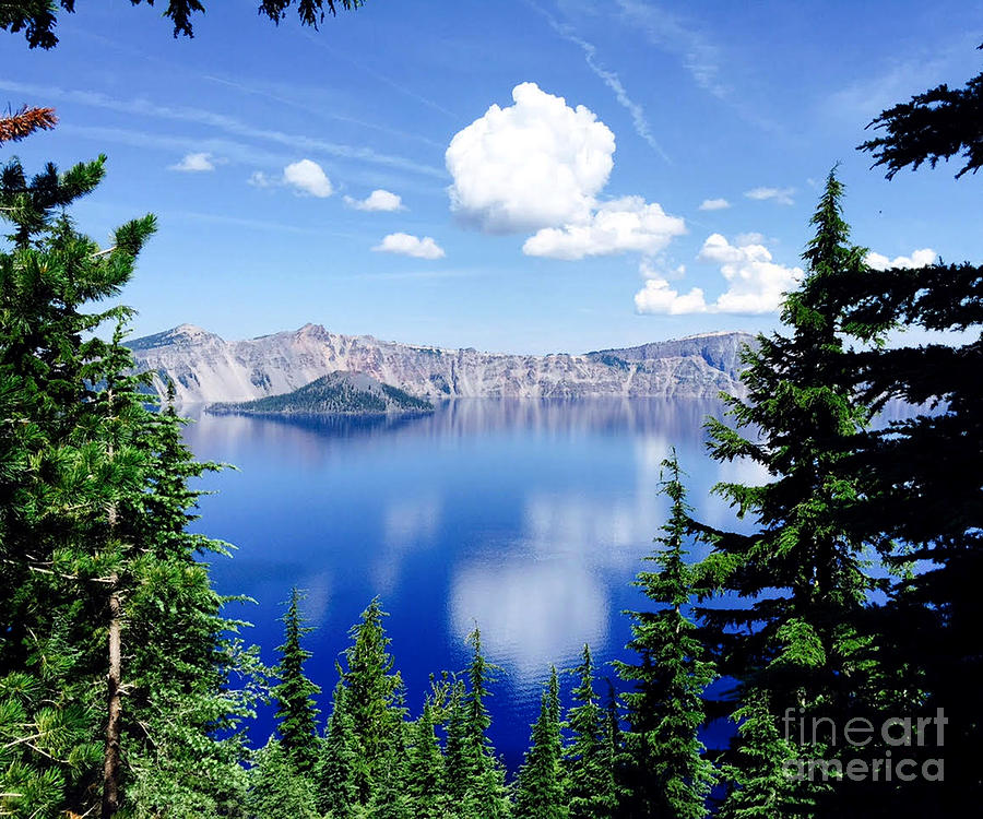 Crater Lake with floating clouds Photograph by Paula Joy Welter