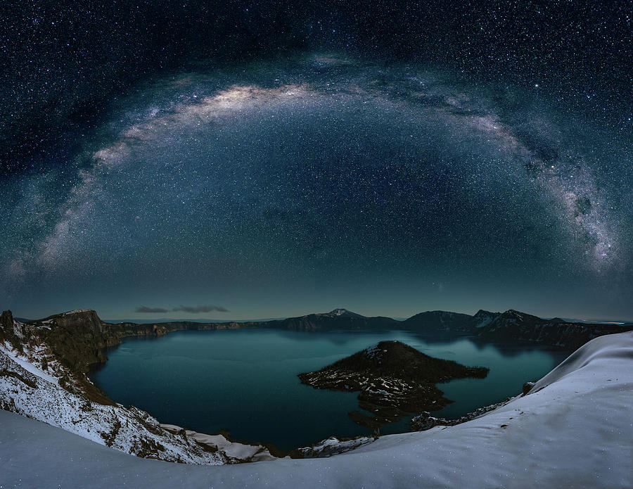 Crater lake with milkyway Digital Art by William Lee