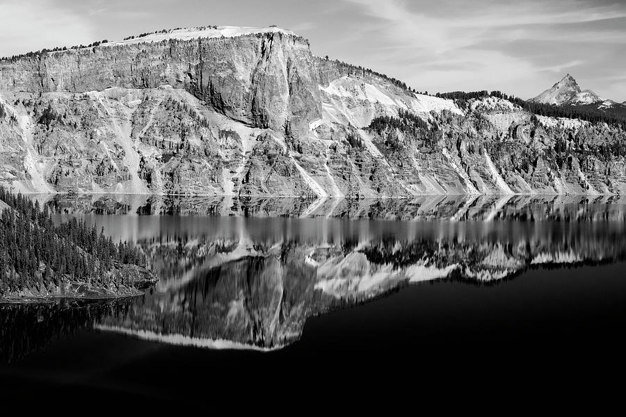 Crater Wall At Crater Lake In Bw Photograph
