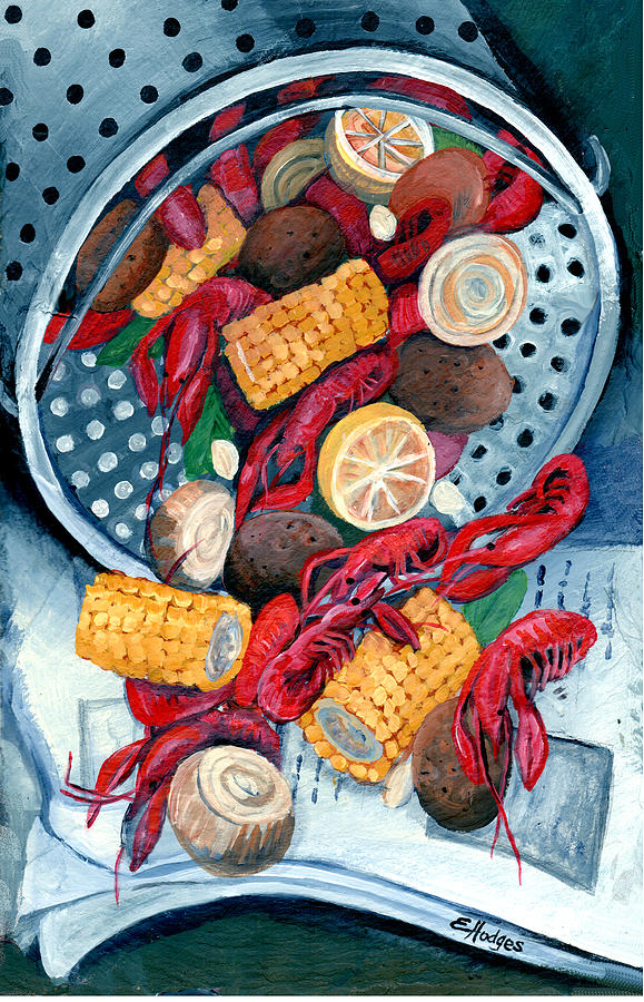 Crawfish Painting - Crawfish Pot by Elaine Hodges